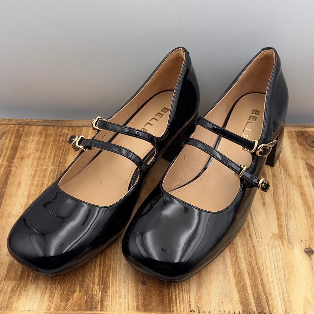 Bellini Black Patent Mary Jane Block Heel Pumps